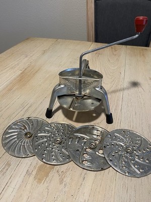 VTG Mouli Shredder Made in France Rotary Food Slice Grater 5 Discs Original Knob