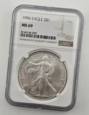KEY DATE 1996 AMERICAN SILVER EAGLE DOLLAR US COIN MS69 CERTIFIED NGC