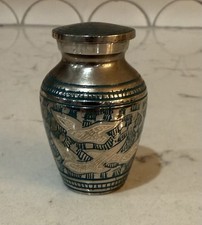Keepsake Urn for Cremation Ashes Mini for Pets or Human Silver Teal Brass