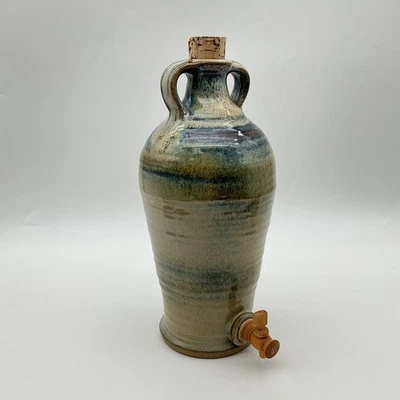 Vintage Studio Pottery Signed KB Blue Green Double Handled Flagon Jug 28cm - Image 1 of 4