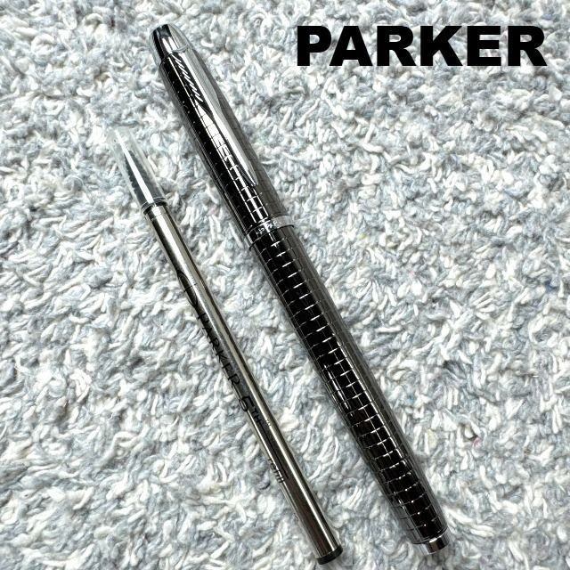 Title: Parker Check Pattern Fountain Pen Silver Black Metal Body Cap Style Char