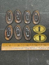 Lot of 9 Vintage Keyhole Cover Escutcheon Stamped Brass Door Hardware 1" x 2"