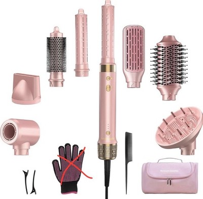 StyleVibe 8 in1 Air Styler Hair Dryer Blow Dryer Brush Metallic Rose Travel Case