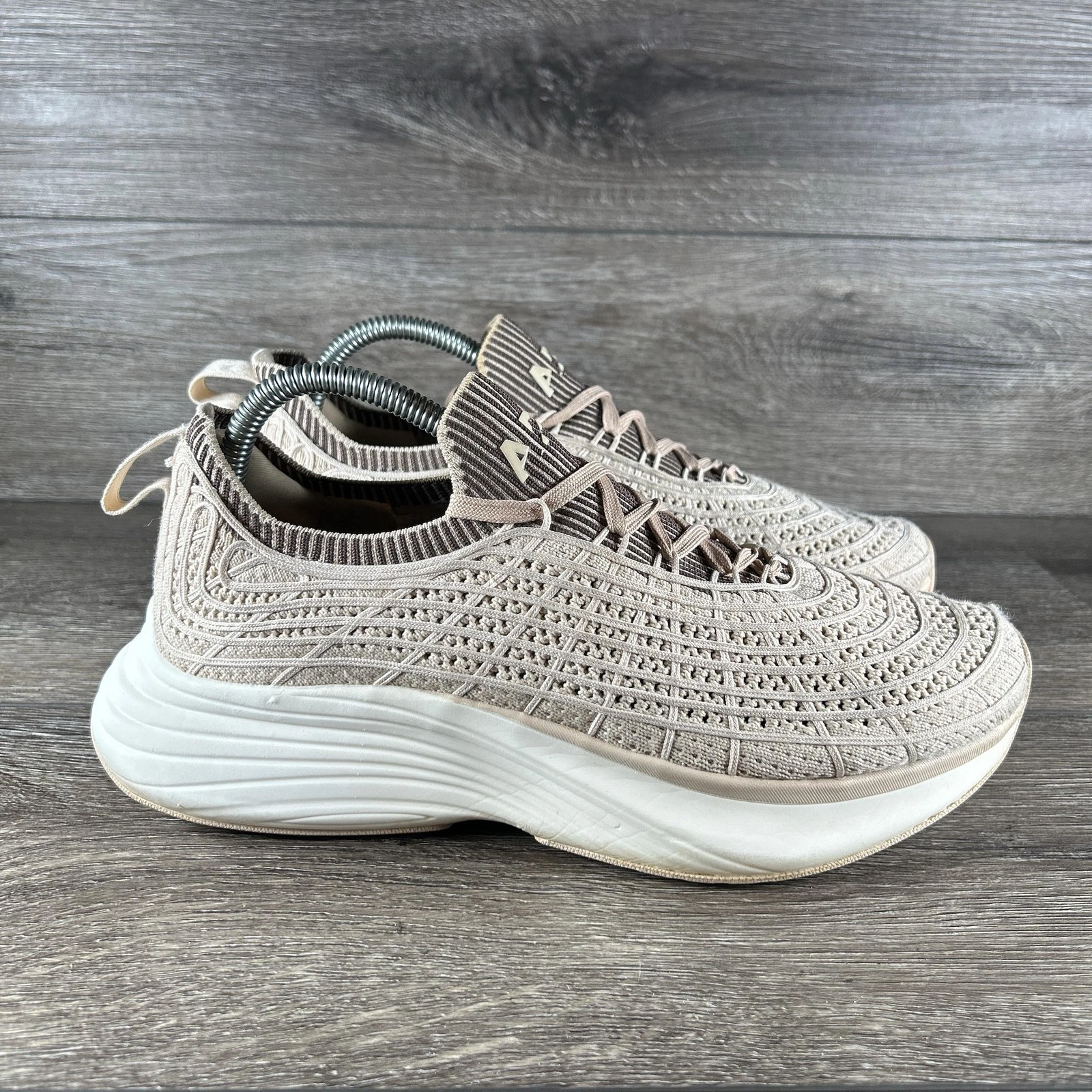 APL Techloom Zipline Shoes Womens Size 10 Beige Knit Running Sneakers Athletic