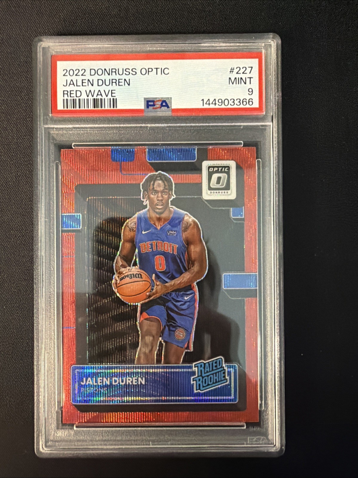 2022-23 Donruss Optic - Rated Rookie Jalen Duren #227 Red Wave Prizm (RC) PSA 9