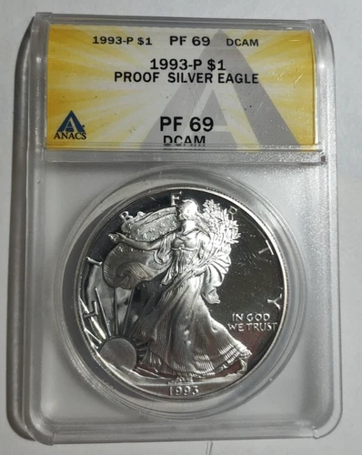 1993-P  $1 Silver American Eagle Proof - ANACS PF 69 DCAM. Nice Coin!