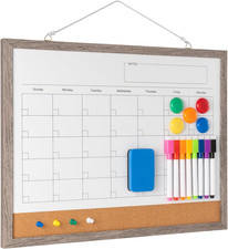 Dry Erase Calendar Whiteboard, 17" X 13" Magnetic Whiteboard Cork Board Combo, R
