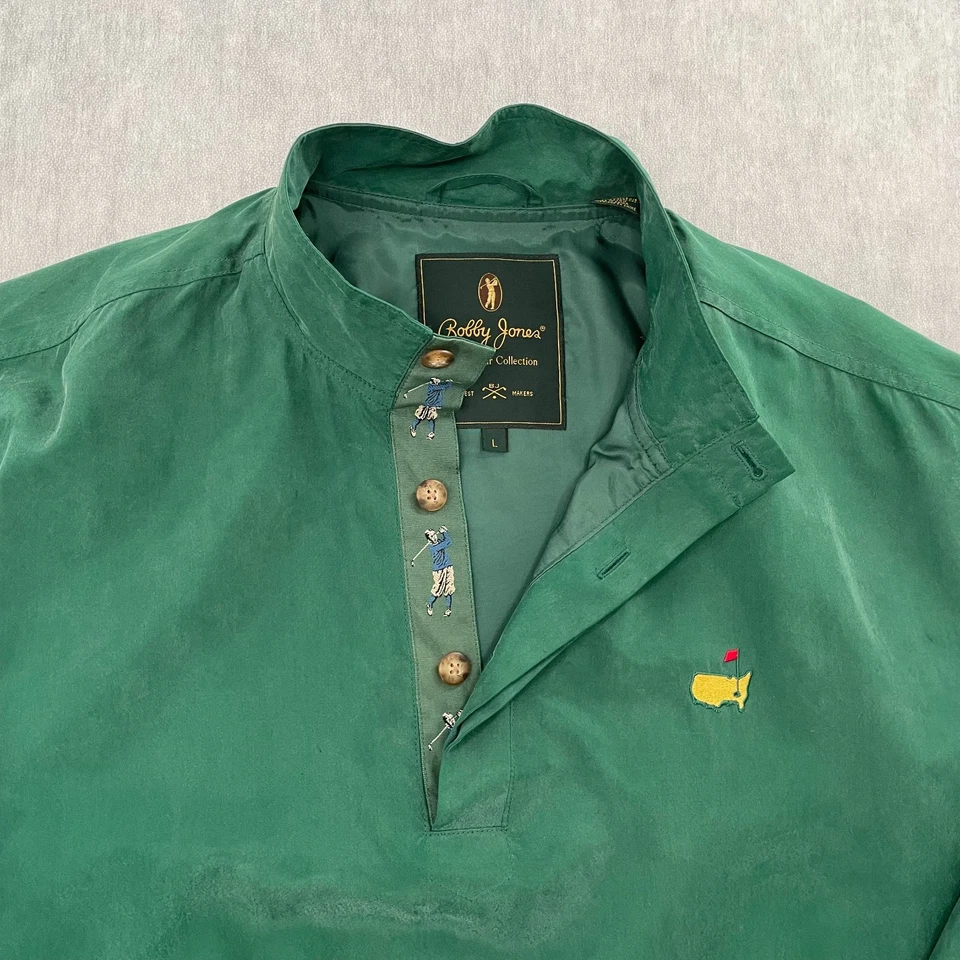 Masters Jacket Adult Large Green Bobby Jones Golf Silk Pullover Button Mens L - Image 3 of 4