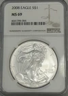 2008 $1 American Silver Eagle Dollar NGC MS69