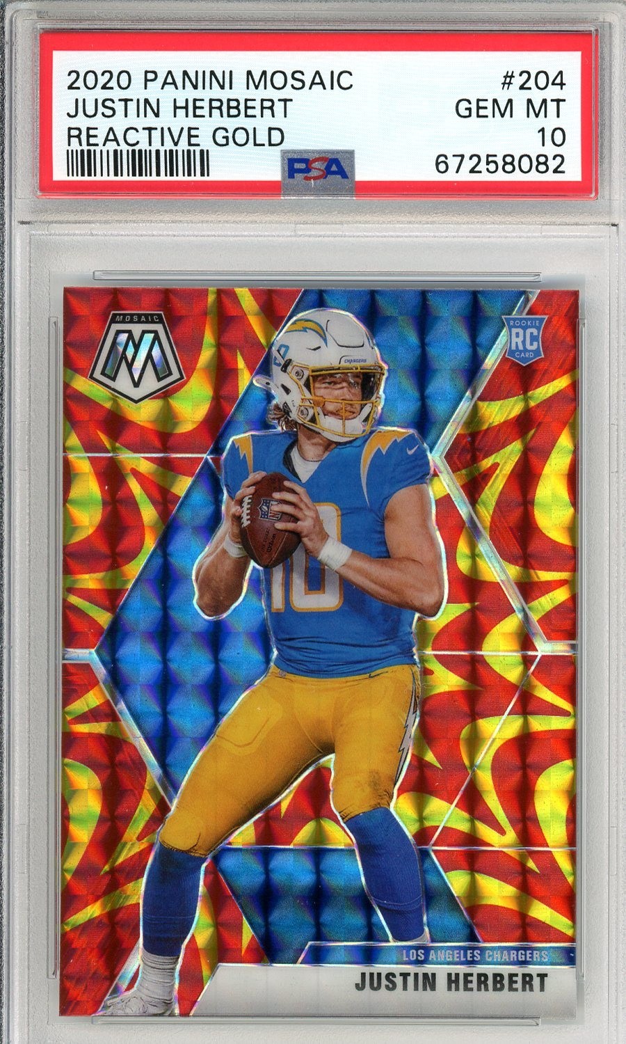 2020 Panini Mosaic #204 Justin Herbert Rookie Reactive Gold PSA 10