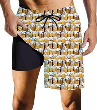 Mens Swim Trunks with Compression Liner Quick Dry Zipper Pocket Bathing