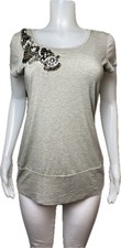 F. Cache Top L Multicolor Gray Blouse Cap Sleeve Round Neck