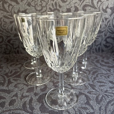 (6) Vintage Luminarc Crystal Diamant Wine Glasses 6 3/4'' Tall France *Mint*
