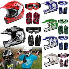 DOT Youth Kids Helmet Dirt Bike ATV Motocross Motor Full Face W/ Goggles Gloves