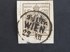 Wiedeńska seria znaczków, Müller 3214 w, fragment listu z 2 krążownikami, czarny, 1854