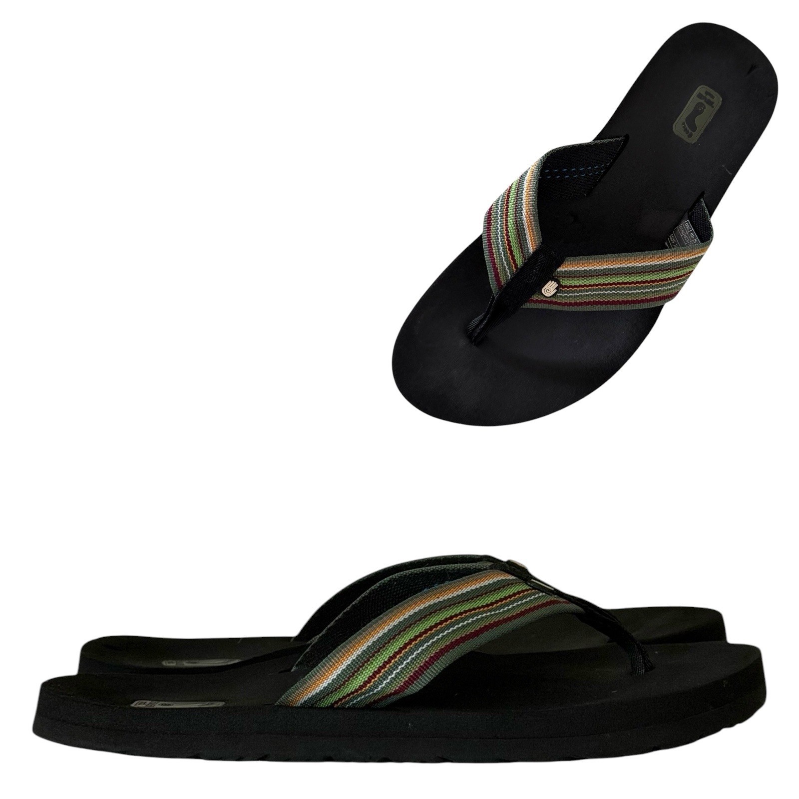 Teva Mush II Women's 9 Black Green Multi Color Striped Flip Flop Thong Sandals