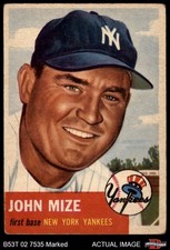 1953 Topps #77 Johnny Mize Yankees DOUBLE-PRINT HOF 1.5 - FAIR