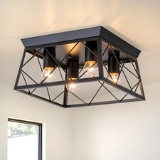 FTL Industrial Flush Mount Ceiling Light  4-Light Square Metal Ceiling Lights