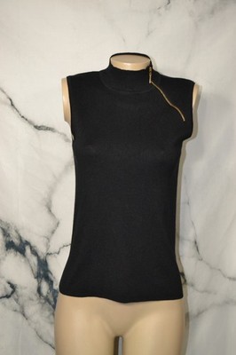 CABLE & GAUGE Black Mock Turtleneck Sleeveless Knit Top Small Zipper at Collar