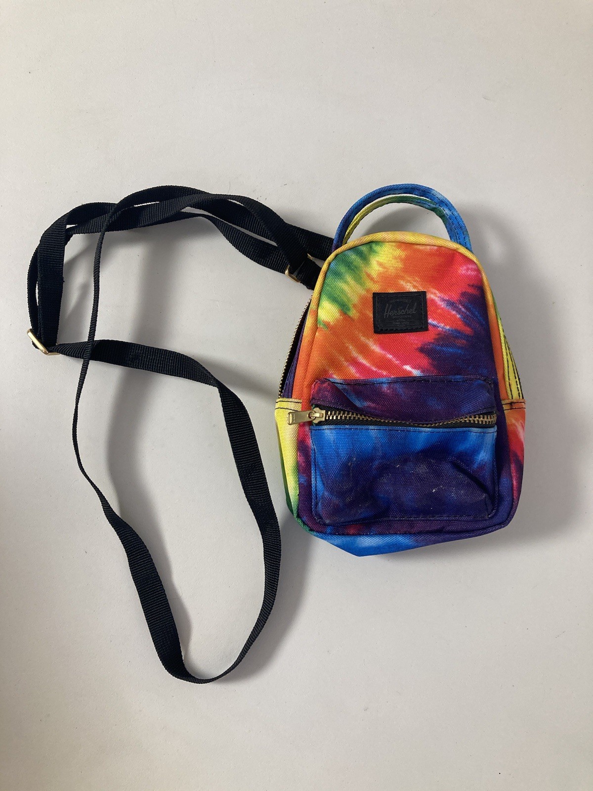 Herschel Rainbow Tie Dye Mini Backpack with Adjustable Straps and Zip Top Pocket