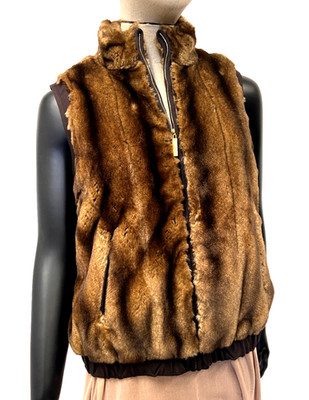   St. John Brown Sable Faux Fur Vest   Size S   Zip Front