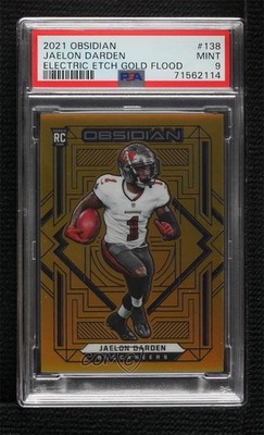 2021 Obsidian Electric Etch Gold Flood 8/10 Jaelon Darden PSA 9 Rookie RC s5j