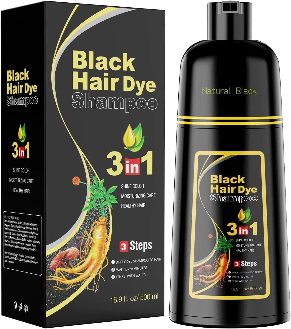 Hair Dye Shampoo 3 in 1 Hair Shampoo Instant Hair Dye Herbal Ingredients US