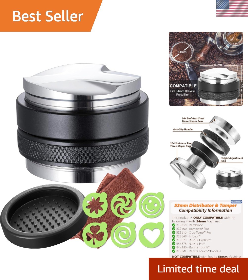 53mm Adjustable Espresso Tamper with Dual Head Design for Consistent Shots