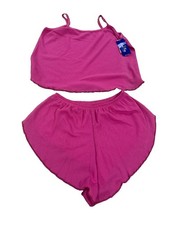 Vintage Nancy King Pink Thermal Cami Shorts Pajama Set L NWT Made in USA