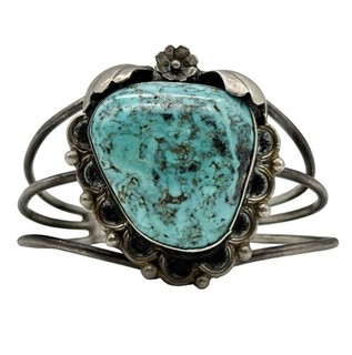 Vintage Navajo Sterling Silver Blue Turquoise Cuff Bracelet 5.10” 31.6 Grams