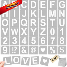 42 Piece 2 Inch Reusable Letter Stencils Symbol Numbers 2 INCH, white