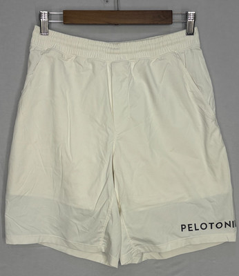 Lululemon x Peloton Pace Breaker Shorts Mens Off-White Elastic Waist Lined Logo