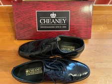 Cheaney Men's Black Leather Semi Brogue Shoes Size UK 8 standard fit F