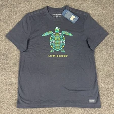 Life is Good Shirt Mens Medium Short Sleeve Crusher Tee Turtle NWT