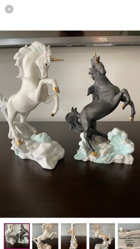 Princeton Gallery Thunder & Lightning Unicorn Pair Fine Porcelain Rare Set