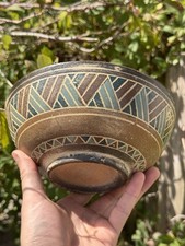 Unusual Vintage Geometric Pattern Native American Terracotta Bowl