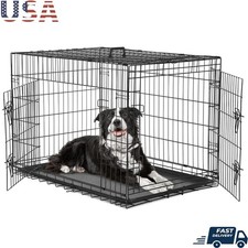 Metal Dog Crate Portable Folding Design Adjustable Divider Secure Lock System US
