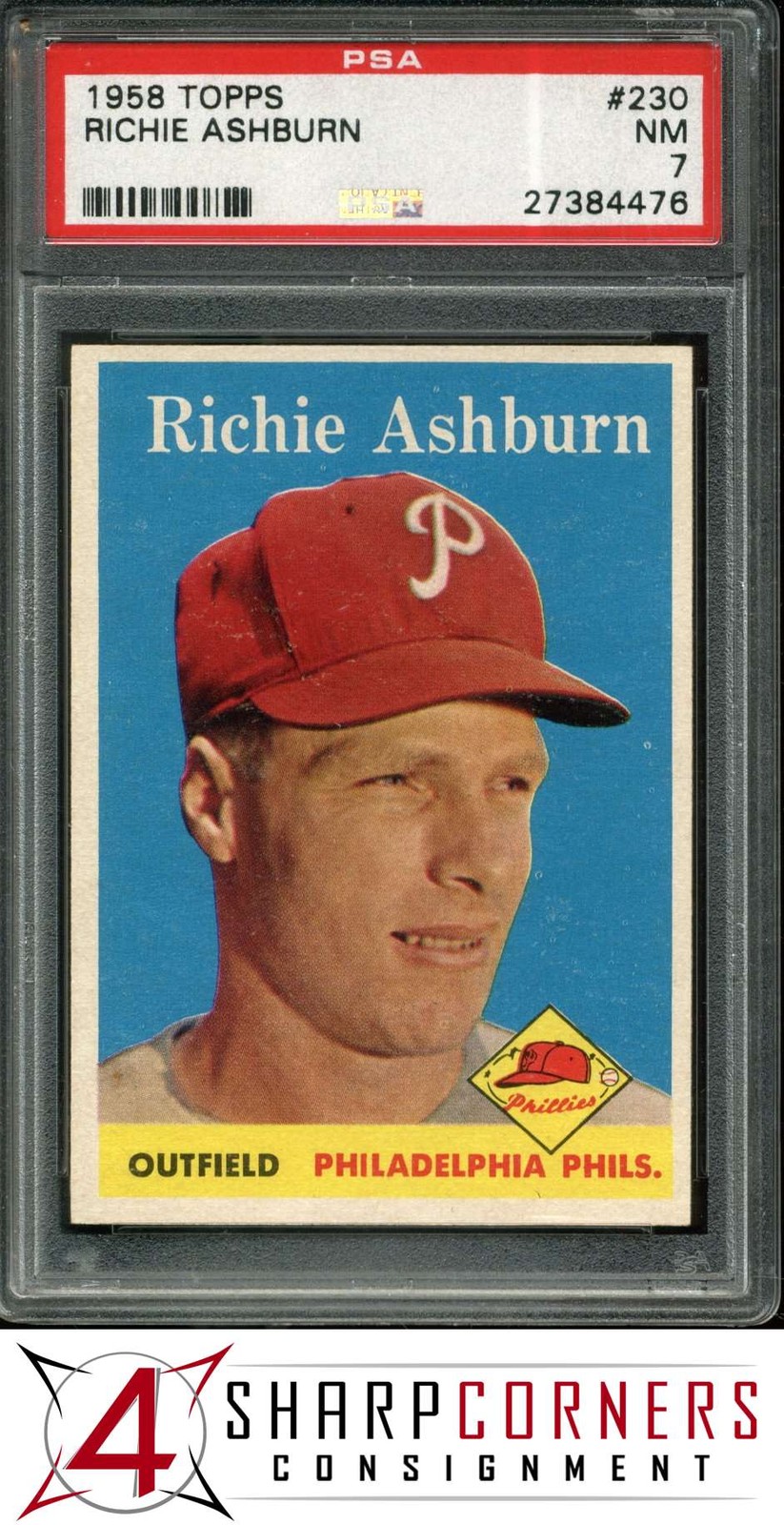 1958 TOPPS #230 RICHIE ASHBURN PHILLIES HOF PSA 7