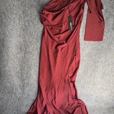 Fashion Nova Women's Burgundy Solid Satin Maxi Dress One Shoulder Bow Regular M