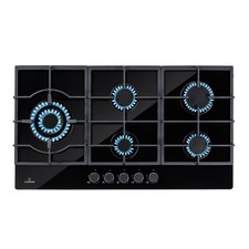 Gas Hob 90 cm 5 Burner Ring Black Glass Ceramic Gas Cooker Hob Gas Burner Hob