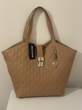 True Religion Quilted Tote Bag Beige Nude Large Lock & Key Brand New with Tags