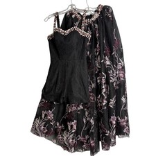 Mac Duggal Cassandra Stone Dress Womens 2 Floral Lace Tulle Embroidered Jewels