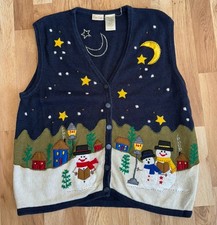 Vintage Y2K Bobbie Brooks Christmas Holiday Cardigan Vest Women  s Size 18W/20W