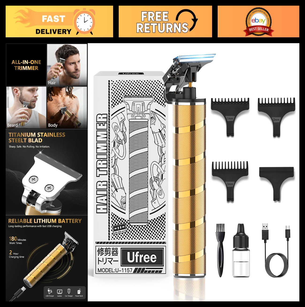 Professional Hair & Beard Trimmer for Men, Electric Razor, T