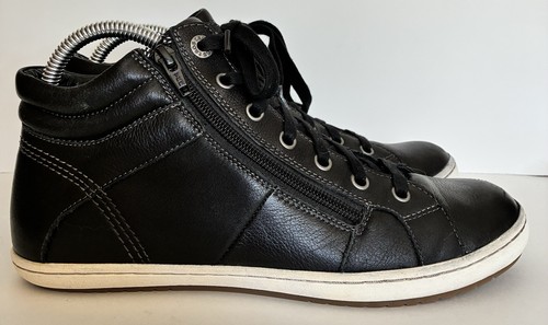 Taos Union Shoes Women's 9 Black Leather Comfort High Top Zip Lace Up Sneakers - Picture 5 of 8