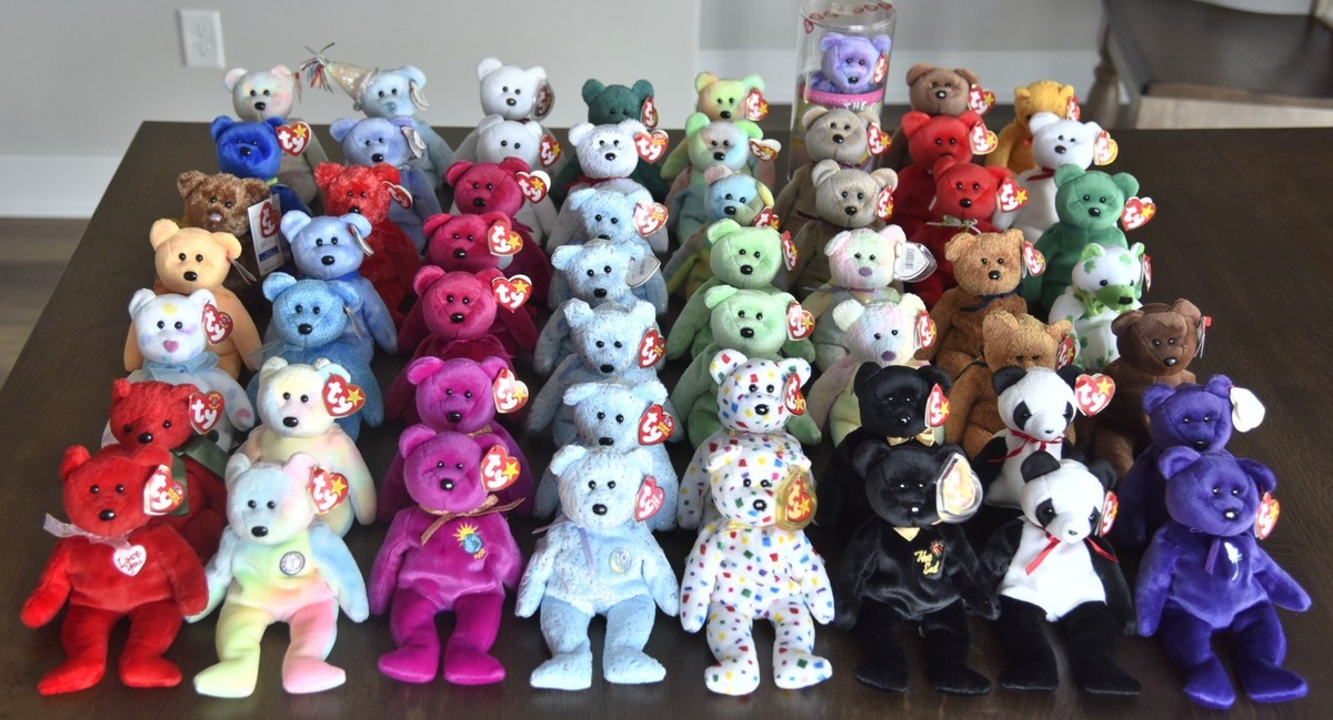 TY BEANIE BABIES BEARS LOT OF 56 MISCELLANEOUS VINTAGE