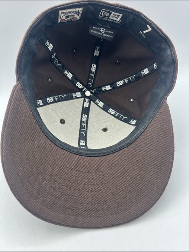 New Era 59Fifty San Diego Padres Hat Cooperstown Swinging Friar 7 Fitted Brown - Picture 9 of 13