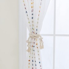 Rainbow Stripe Boho Sheer Curtains for Living Room 63 inch Long Embroidered W...
