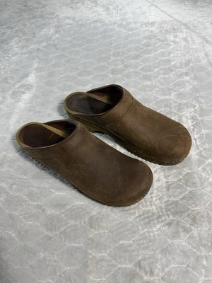 Sanita Original Danish Clogs EU 43 US 10 Brown Leather Wood Sole Mule
