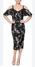 rachel roy Small Black Floral Cold Shoulder Midi Dress